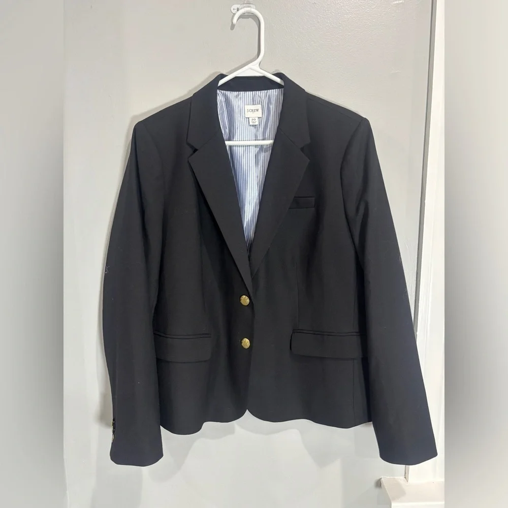J. Crew Black Wool Blend Big Boy’s 20 Black Blazer Two Button Front Pocket